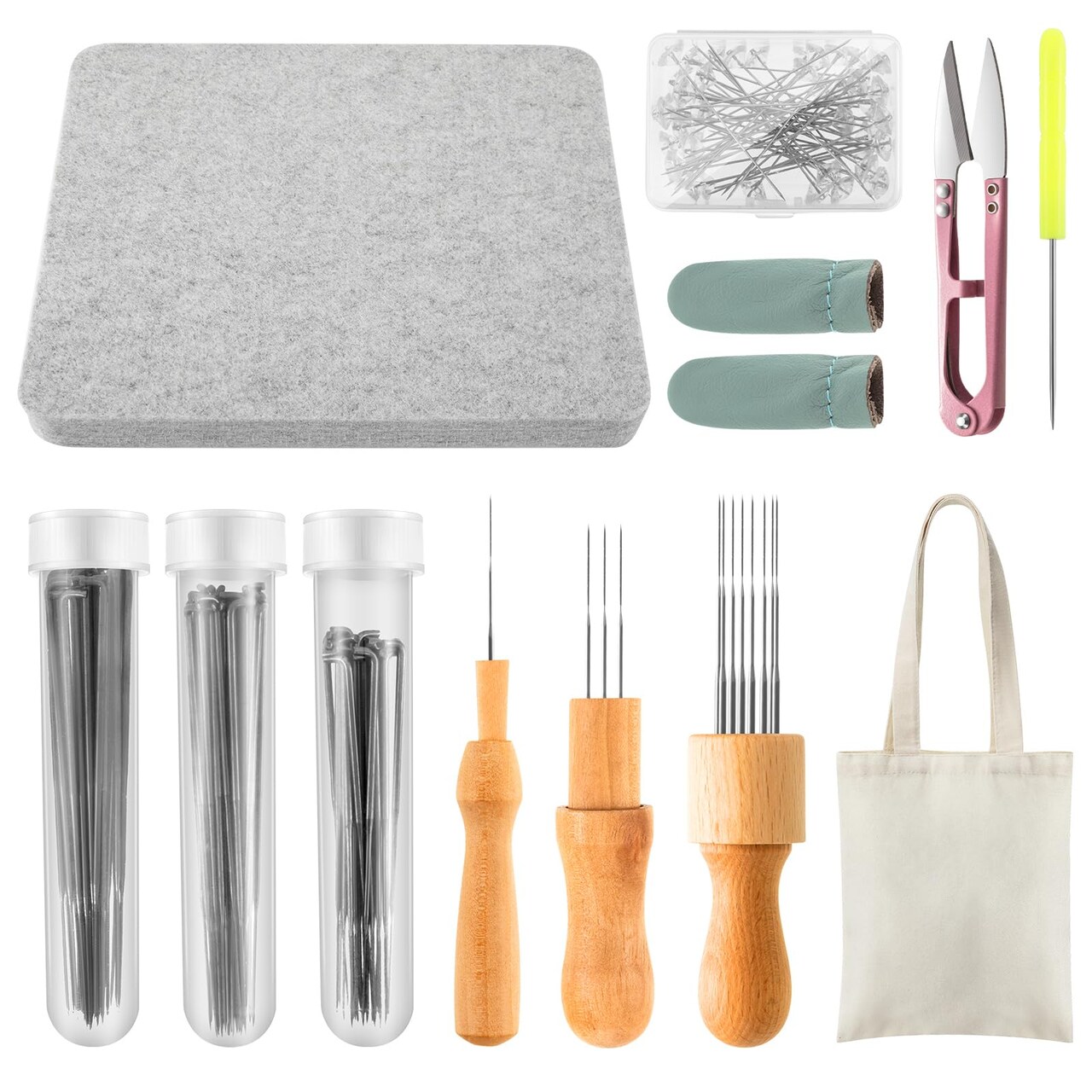 148 Pcs Needle Felting Kit 8 x 10 Inch Felting Pad Mat with Needles Finger Guards Wooden Handle Scissor Bag for Beginner Professional DIY